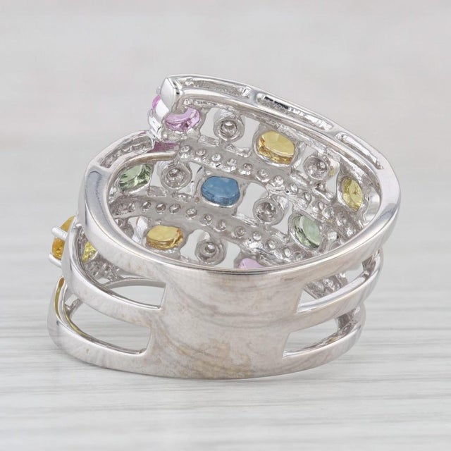 Mid 20th Century Mid 20th Century 2.38ctw Sapphire Diamond Layered Cocktail Ring 14k White Gold Size 9 Benham For Sale - Image 5 of 8