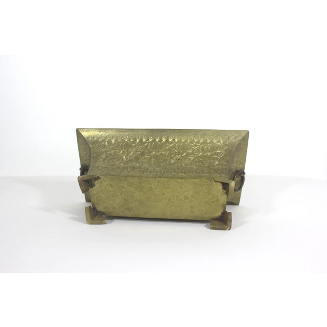 Vintage Etched Brass Footed Indoor Planter Jardinière With Handles For Sale - Image 10 of 11