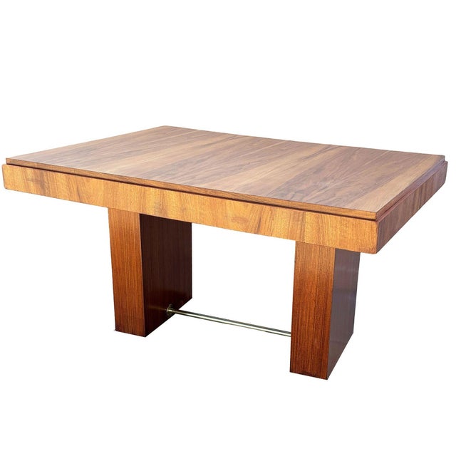 Wood 1940s Art Deco Geometric Walnut Dining Table Desk Inspired by Charles Dudouyt For Sale - Image 7 of 12