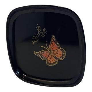 1970s Couroc of Monterey Bakelite-Resin Tray With Monarch Butterfly. For Sale
