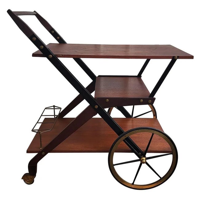 Gold Vintage Art Deco Italian Wood and Brass Dry Bar Cabinet by Paolo Buffa, 1950s For Sale - Image 8 of 8