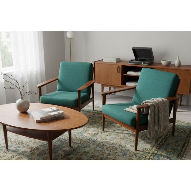 1970s Danish Lounge Chair in Walnut with Cushions Reupholstered in Wool Fabric, 1960s For Sale - Image 5 of 18