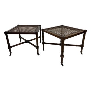 Mid-Century Hickory Chair Company Cane and Walnut Benches/Pair For Sale