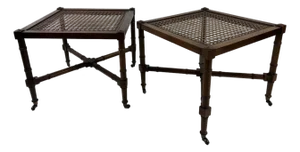 Mid-Century Hickory Chair Company Cane and Walnut Benches/Pair