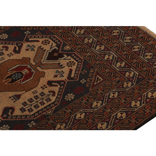 Tribal Rug & Kilim’s Baluch Tribal Runner Rug With Blue and Brown Geometric Medallions For Sale - Image 3 of 7