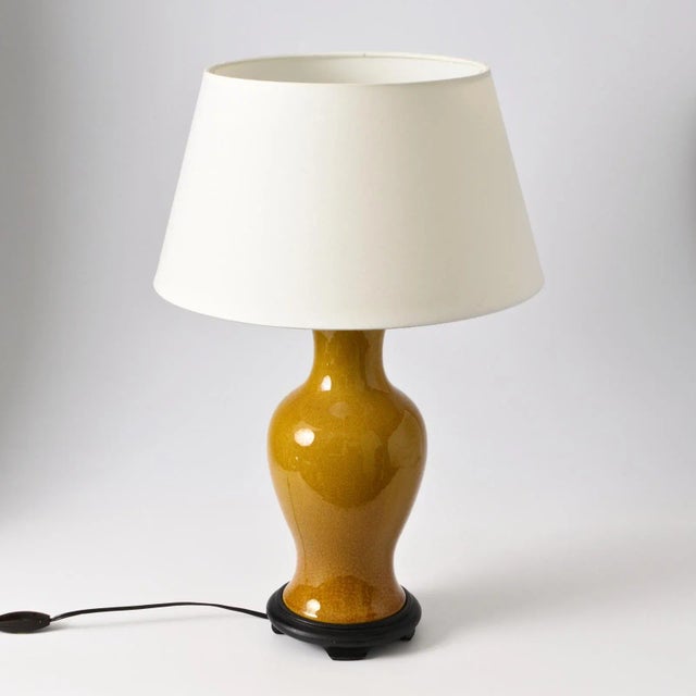 1970s Mustard Yellow Crackle Glaze Table Lamps, 1970s, Set of 2 For Sale - Image 5 of 12