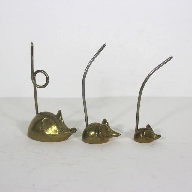 Mid Century Brass Set of 3 Mice Note Holders Vintage For Sale - Image 4 of 9