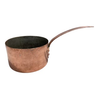 Antique Polished Hand Wrought Copper and Iron Saucepan For Sale