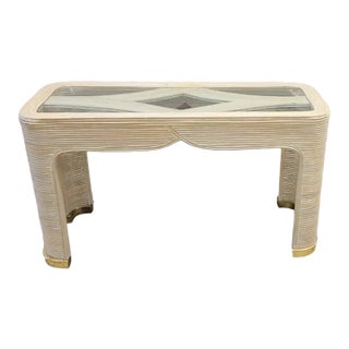 1980s Split Pencil Reed Sofa Table / Console Table For Sale