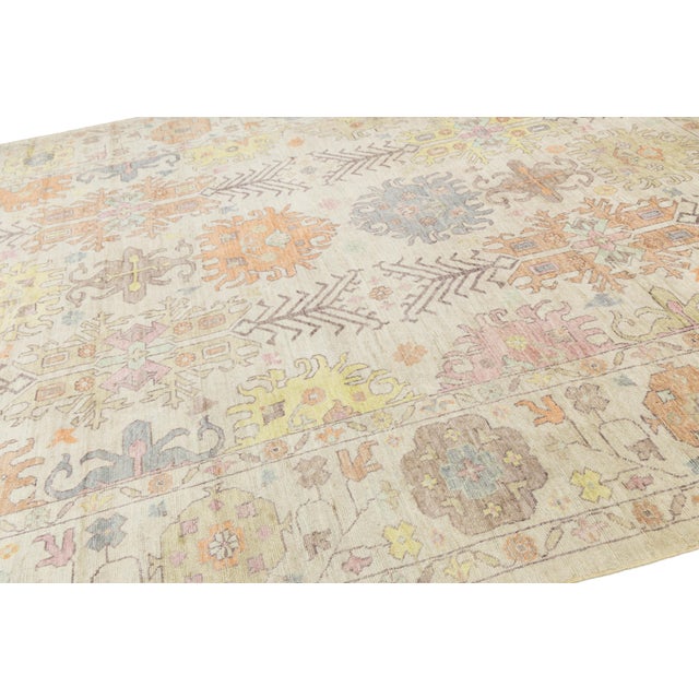 Pastel Modern Oushak Style Hand-Knotted Wool Area Rug 10x13 For Sale - Image 4 of 11