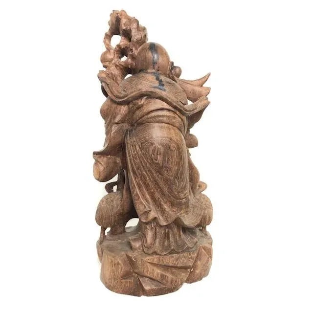 19th Century Asian Carved Wood Figure of a Scholar For Sale - Image 4 of 11