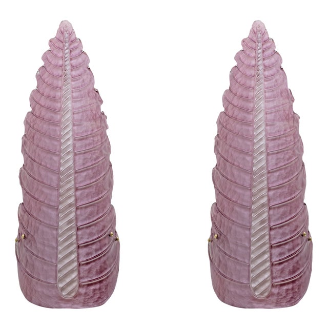 Mid-Century Modern Murano Glass Amethyst Pink Big Leafs Sconces, 2000, Set of 2 For Sale