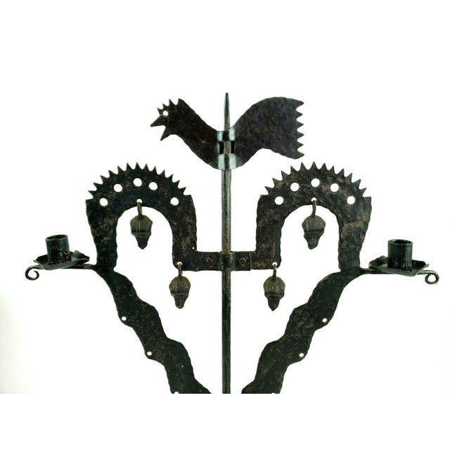 Vintage Swedish Wrought Iron Heart Chicken Folk Art Candle Holder