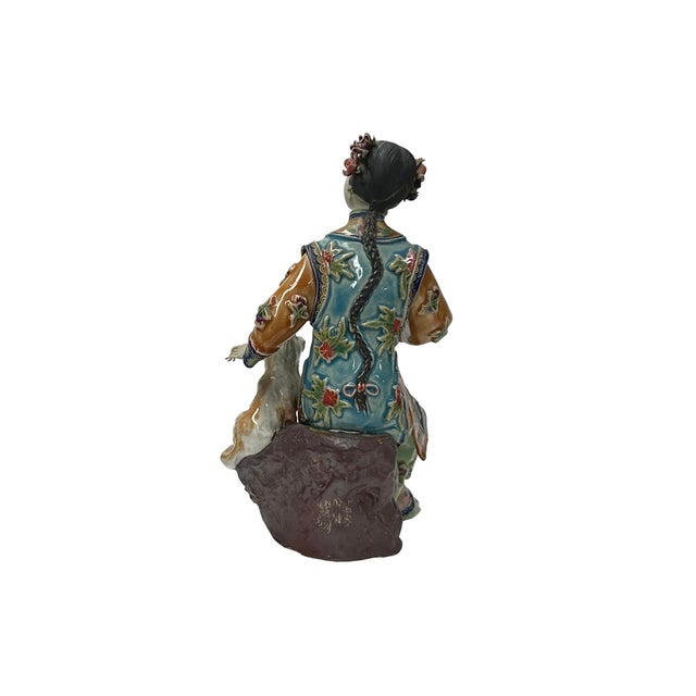 2000 - 2009 Chinese Porcelain Qing Style Dressing Bird Dog Lady Figure For Sale - Image 5 of 6