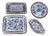 Ceramic Serving Platters in White and Blue Floral Pattern with Woven Wicker Mount, 1980, Set of 6 For Sale