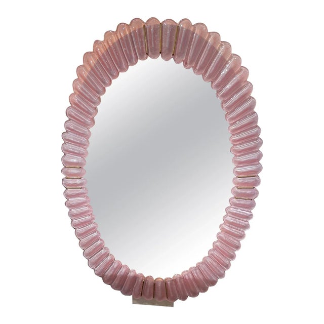 Oval Pink Murano Glass Mirrors with Brass For Sale In Dallas - Image 6 of 6