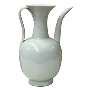 Chinese Porcelain Light Celadon White Plain Minimalistic Art Vase For Sale