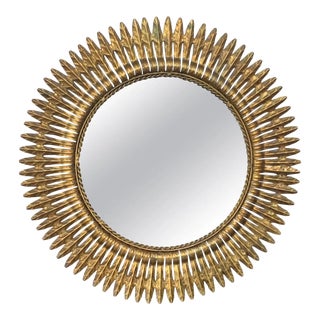 1960s Round Spanish Gilt Metal Sunburst Mirror For Sale