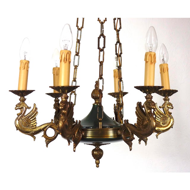 French Empire Brass Swan Chandelier from Unbekannt, 1940s For Sale - Image 15 of 15