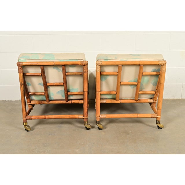 Wood John Wisner for Ficks Reed Mid-Century Hollywood Regency Bamboo Rattan Lounge Chairs, Pair For Sale - Image 7 of 9