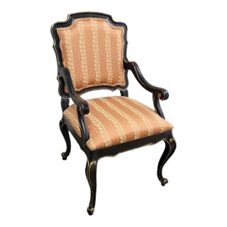 Italian Black Lacquer With Gold Upholstered Armchair For Sale