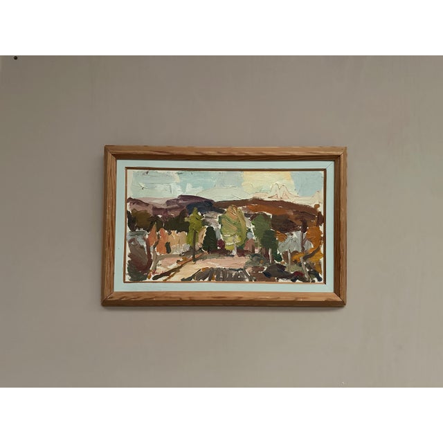 Original Swedish Oil on Canvas – “Landscape” by Olle Blomberg – Signed & Dated 1976 – Vintage & Framed – 61 × 41 cm (24" ×...
