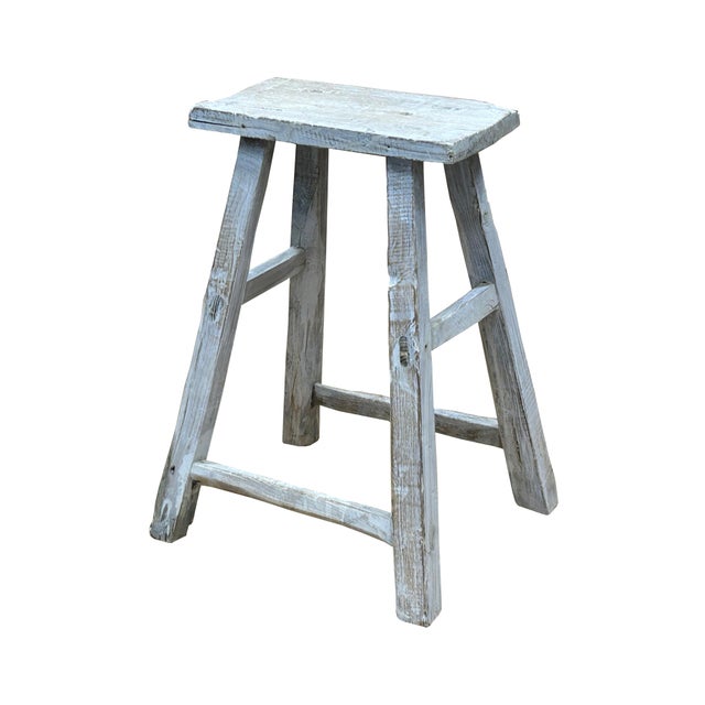 Wood Rustic Raw Rough Wood Grain Rectangle Slim Stool Bench Side Table For Sale - Image 7 of 7