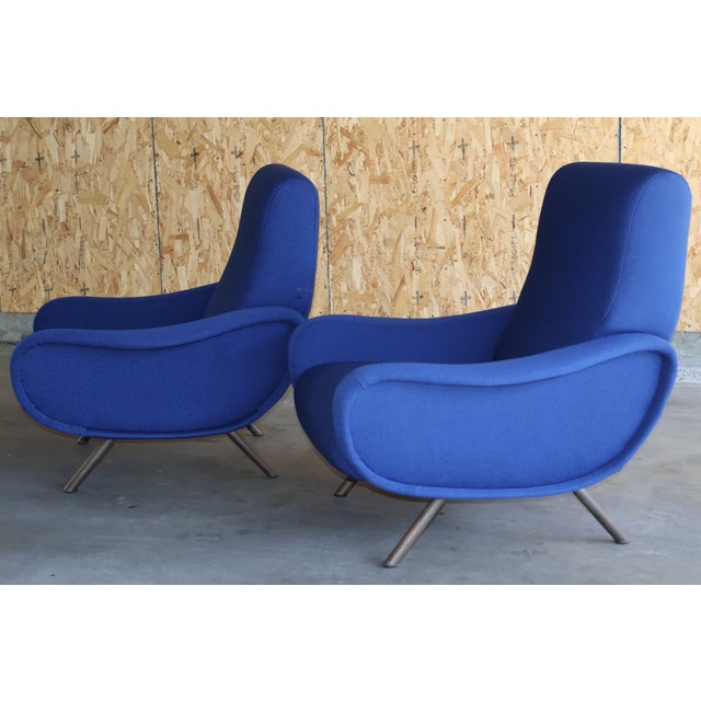 Pair of Early 1st Edition Lady Chairs by Marco Zanuso for Arflex in Raf Simmons Fabric, Italy, 1950s For Sale In Los Angeles - Image 6 of 13