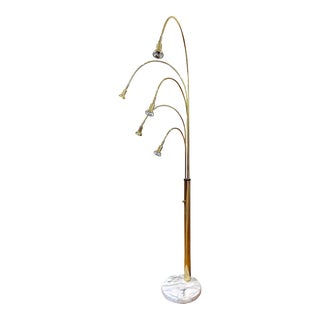 Mid-Century Modern Brass and Marble Five-Arm Floor Lamp For Sale