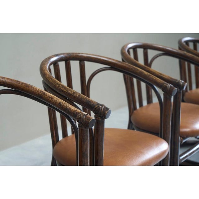 Mid-Century Chairs in Bamboo and Patinated Cognac Leather, 1960s, Set of 6 For Sale - Image 6 of 18