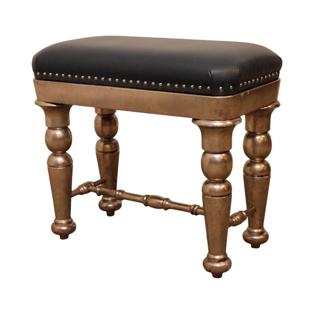 Custom Silver Finished Leather Tufted Bench For Sale - Image 13 of 13