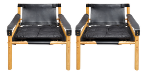 Vintage Scirocco Safari Lounge Chairs in Black Leather and Wood by Arne Norell for Arne Norell Ab, 1960s, Set of 2