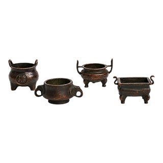 Set of 4 Bronze Antique Mini Incense Burner Chinese Censer For Sale