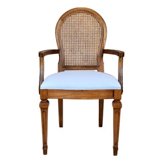 Vintage French Louis XVI Style Cane Back Accent Armchair For Sale