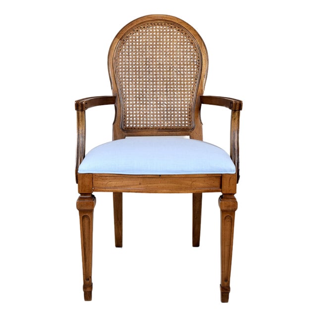 Vintage French Louis XVI Style Cane Back Accent Armchair For Sale