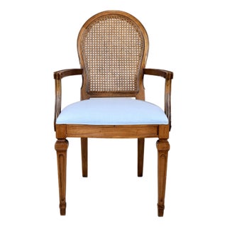 Vintage French Louis XVI Style Cane Back Accent Armchair, Usa, 1970's For Sale