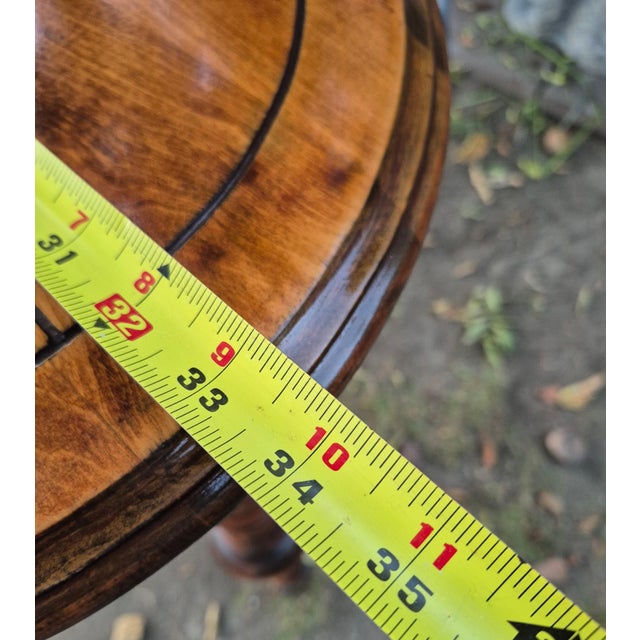 Antique Victorian Style Inlaid Oval Wooden Parlor Table With Turned Legs & Stretcher Base For Sale - Image 10 of 10