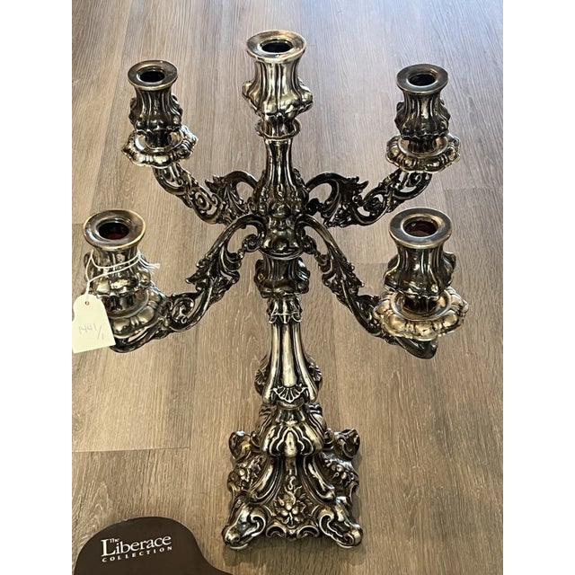 Liberace Collection Sterling Silver 22.5" Candelabra With Christie's Provenance For Sale - Image 4 of 18