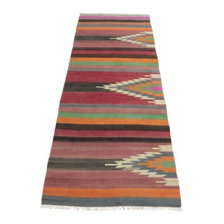 1960s Southwestern Colorful Hand Knotted Kilim Runner Rug For Sale