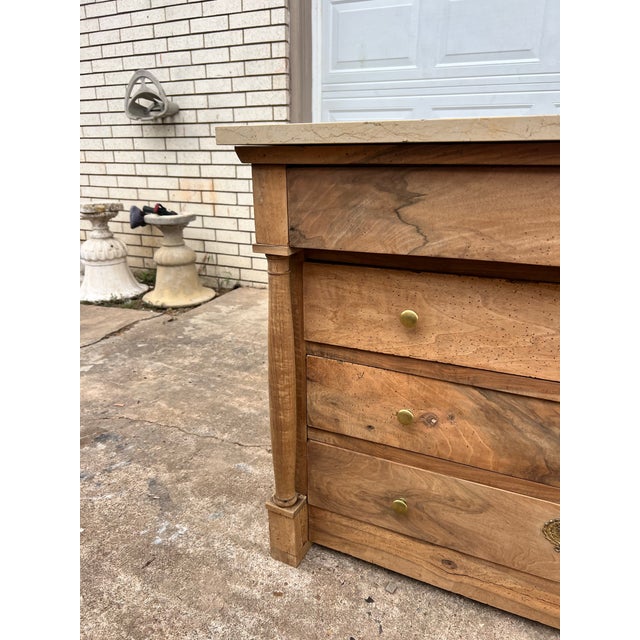 French 18th Century Empire Bleached Walnut Marble Top Commode For Sale - Image 4 of 12