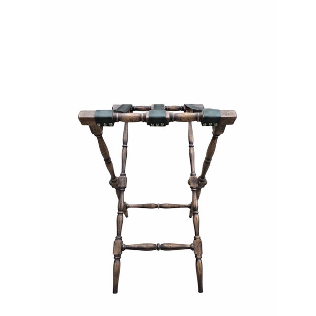 Campaign Vintage English Campaign-Style Folding Tray Table With Spindle Gallery For Sale - Image 3 of 9
