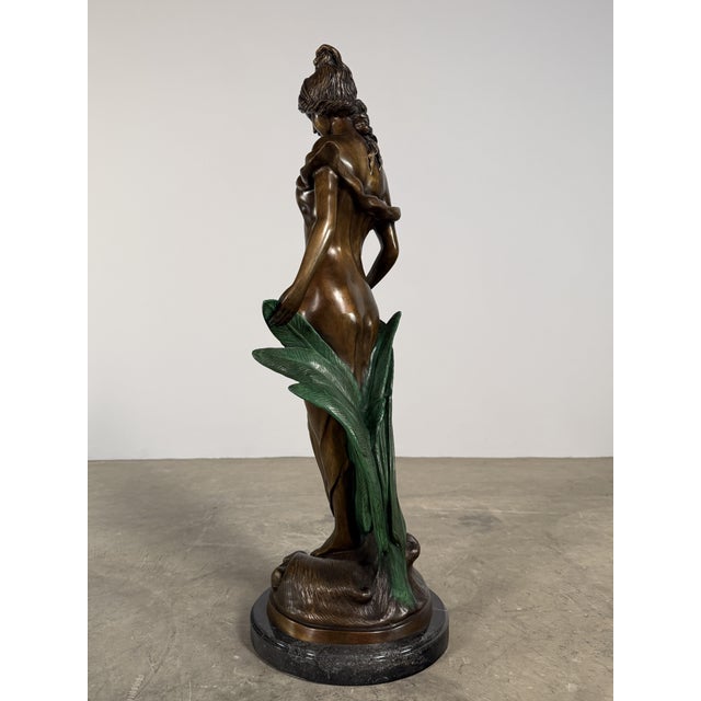 Bronze “Diana With Leaves” Sculpture, 35” H – Classical Female Figure on Marble Base For Sale - Image 10 of 11