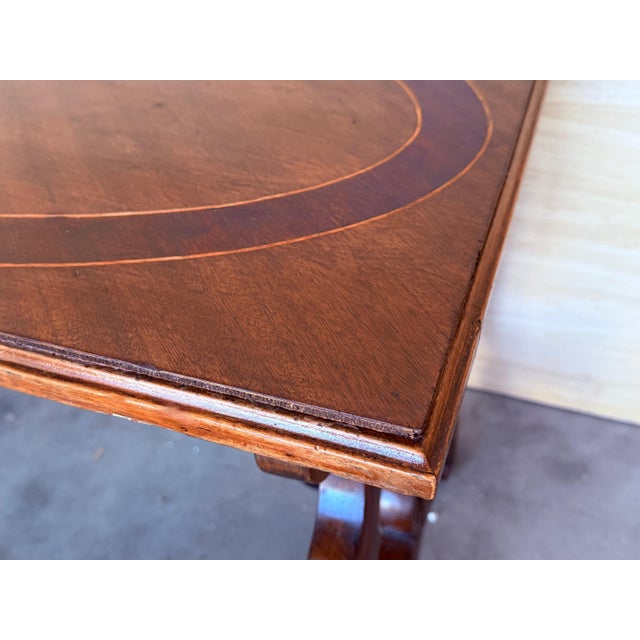 Early 20th Century Spanish rectangular coffee table with lyre Legs and marquetry top For Sale - Image 11 of 18