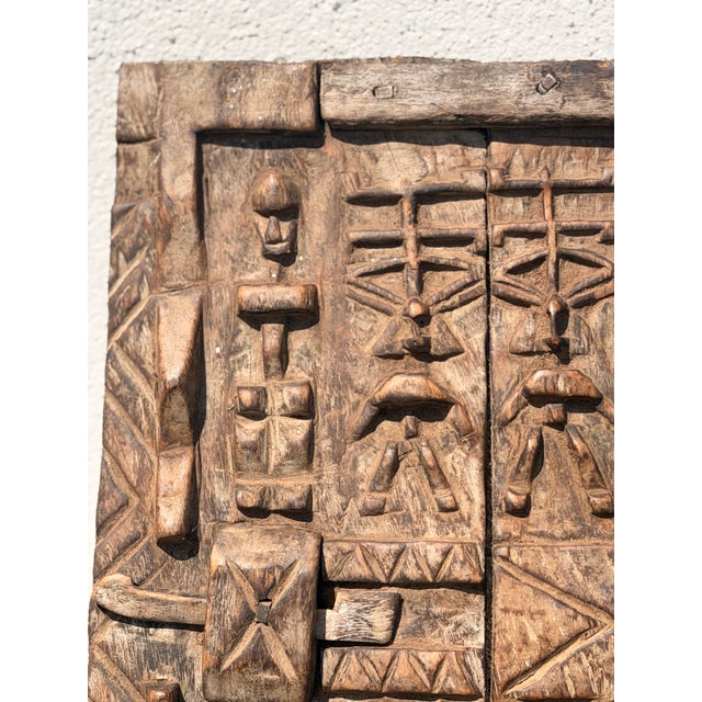 African Vintage African Dogon Hand Carved Wooden Granary Door Mali Art With Lock For Sale - Image 3 of 8