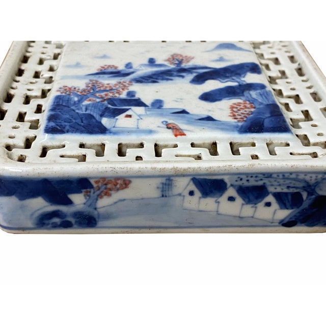 Chinese Blue White Scenery Porcelain Coaster Stand Soap Holder For Sale In San Francisco - Image 6 of 9
