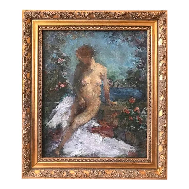 Impressionist Oil Painting of a Nude on a Terrace Flowers For Sale
