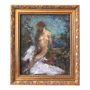 Impressionist Oil Painting of a Nude on a Terrace Flowers