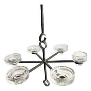 1960s Mid Century Modern Swedish Erik Hoglund Iron Glass Hanging Candle Chandelier 50” Long