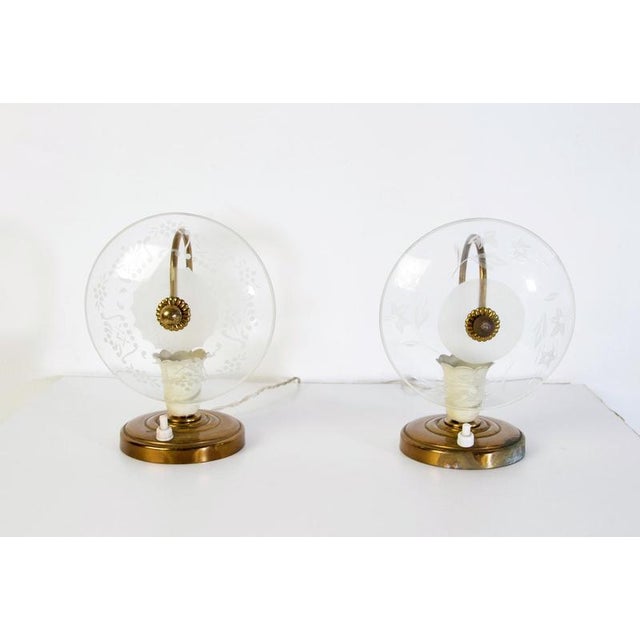 Mid-Century Modern Murano Glass and Brass Bedside Lamps, Italy, 1940s, Set of 2 For Sale - Image 3 of 6