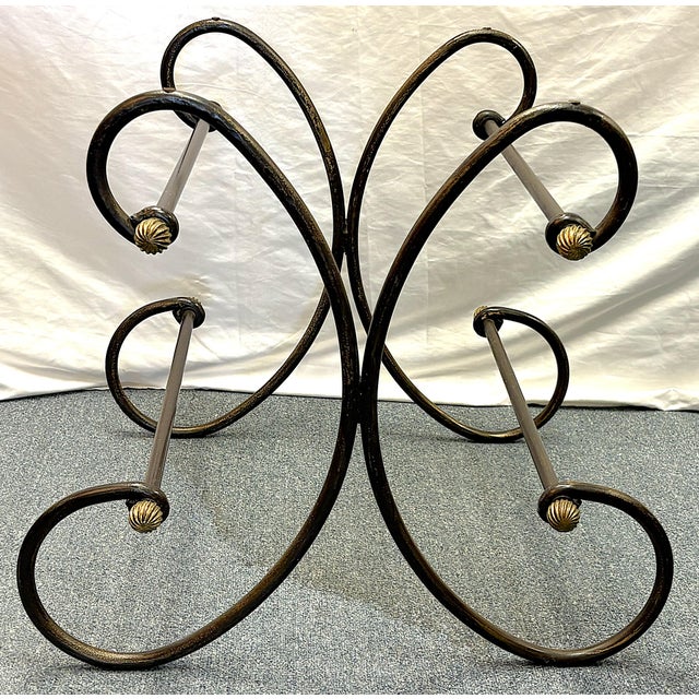 Vintage Scroll Wrought Iron and Brass Square Coffee Table With Beveled Glass Top For Sale - Image 14 of 18
